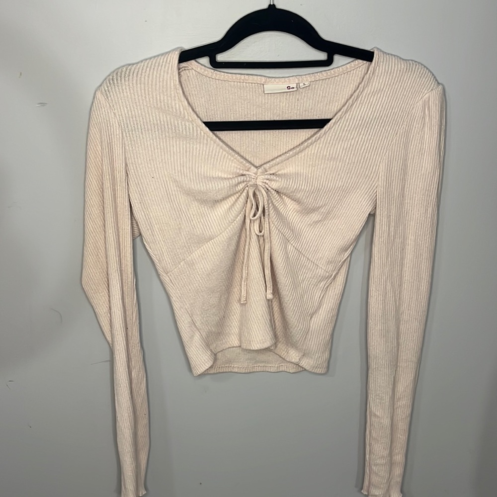 baby pink, V-neck long sleeve